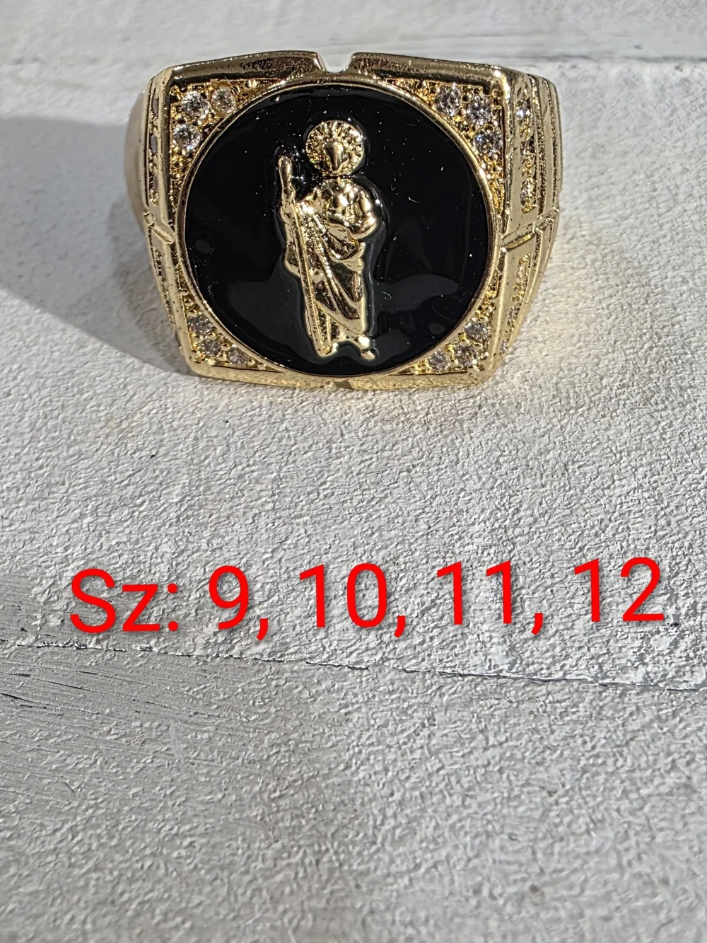 14k Gold-Plated Men's Signet Ring with Black Inlay